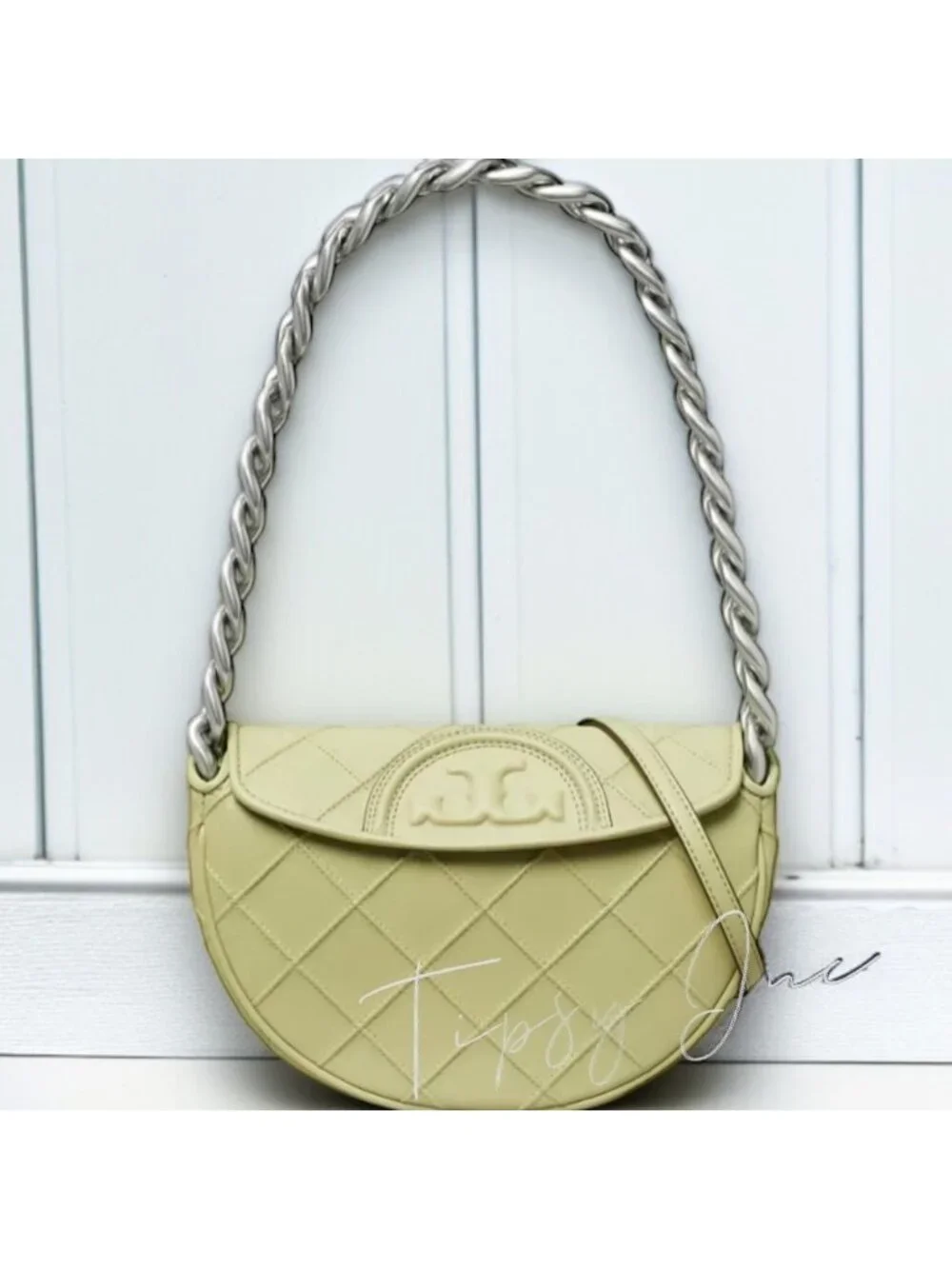 AUTH Tory Burch Olive Fleming Crescent Shoulder Bag- NEW WITH TAGS